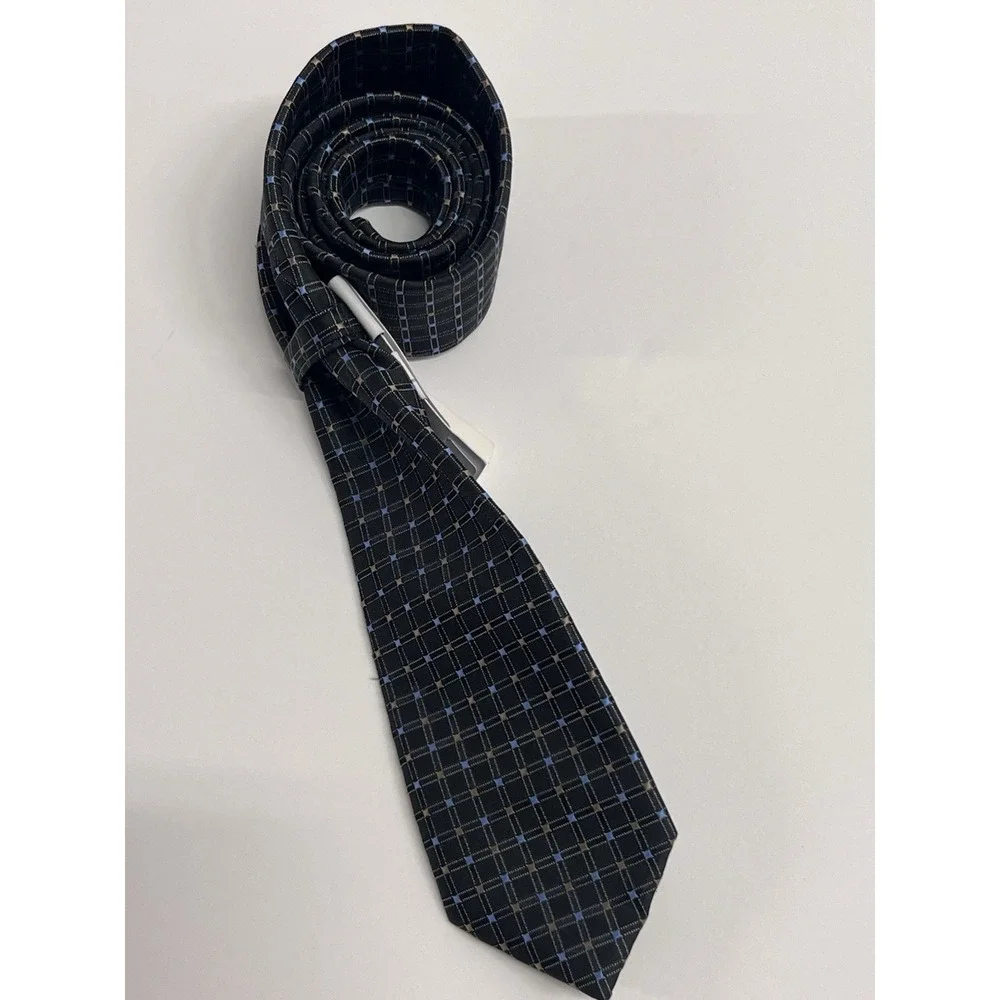 Saddlebred Mens Neck Tie Navy Blue White Geometric Pattern Silk‎ Blend NWT